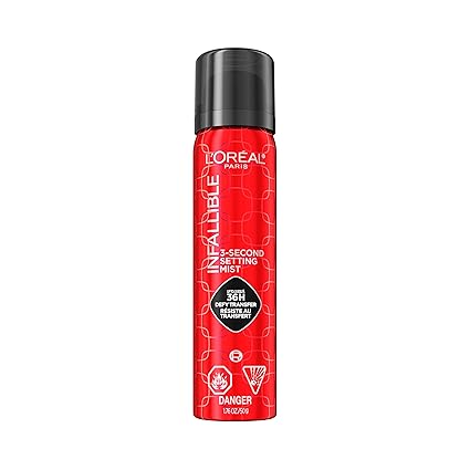 L'Oreal Paris Infallible 3-Second Setting Spray Mist - Microfine Mist for Up to 36HR Wear, Clear, 1.76 Fl Oz