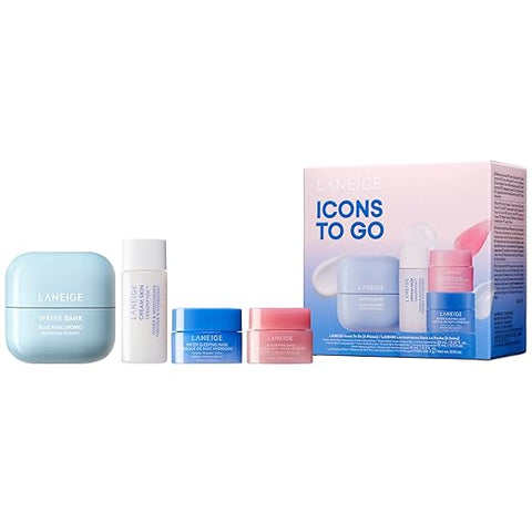 LANEIGE Icons To Go Set - Travel & Full-Size Hydration Essentials: Cream Skin, Water Bank Cream, Lip Sleeping Mask & Water Sleeping Mask