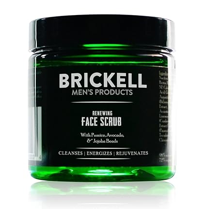 Brickell Men's Renewing Face Scrub: Natural & Organic Exfoliating Scrub with Jojoba Beads, Coffee Extract, and Pumice for Deep Clean (4 oz, Scented).