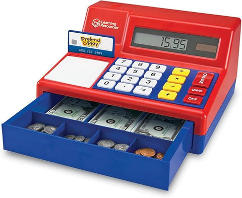 Learning Resources Pretend & Play Calculator Cash Register – 73-Piece Toy Cash Register with Play Money, Ages 3+, Develops Early Math Skills for Kids