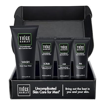 Tiege Hanley Men’s Essential Skincare Set (Level 1) – Face Wash, Scrub & Moisturizer for Fine Lines & Wrinkles