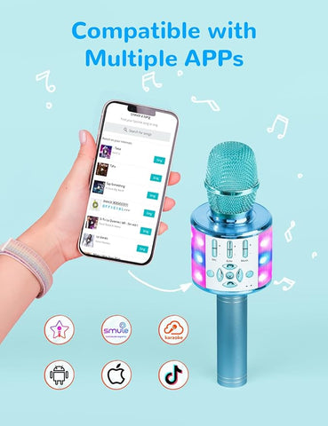 Amazmic Kids Karaoke Microphone – Bluetooth Microphone with LED Lights, Fun Singing Toy for Boys and Girls, Perfect Birthday Gift for Ages 3-12 (Blue)