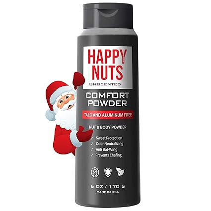 HAPPY NUTS Comfort Powder: Aluminum-Free Anti-Chafing Deodorant for Sweat & Odor Control in Sensitive Areas (6 oz, Unscented).