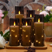 Flameless LED Candles with Timer, 5-Piece Flickering Battery-Operated Candles, Romantic Ambiance & Home Decor, Stable Acrylic Shell with Embedded Star String (Grey)