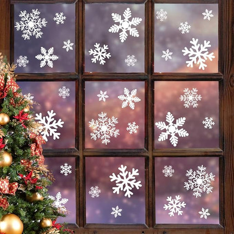 LUDILO 135-Piece Christmas Window Clings, Snowflake Static Decals for Holiday Window Decorations, Xmas Party & Thanksgiving Décor