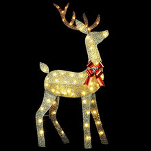 YULETIME 3-Piece Pre-Lit Glitter Christmas Reindeer Family Decoration with Warm White LED Lights, 2D Holiday Décor Set