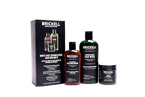 Brickell Men's Daily Advanced Face Care Routine II – Activated Charcoal Cleanser, Face Scrub, and Moisturizer Lotion, Natural & Organic, Scented