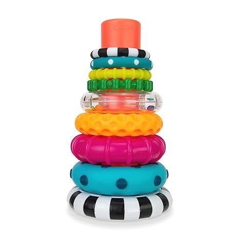 Sassy Stacks of Circles Stacking Rings STEM Toy, 9-Piece Set for Babies 6+ Months, Colorful Developmental Toy for Early Learning, Multi-Color.