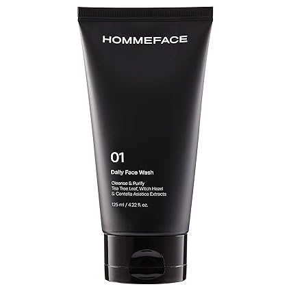 HommeFace Daily Face Wash (4.22 fl. oz.): Gentle Cleanser for Men with Collagen, Witch Hazel & Cica, Vegan Formula