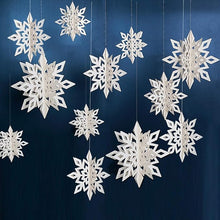 OuMuaMua Winter Christmas Snowflake Decorations – 12PCS Hanging Snowflake Garlands & 12PCS 3D Glitter White Snowflakes for Winter Wonderland, Holiday, New Year, and Home Party Decor