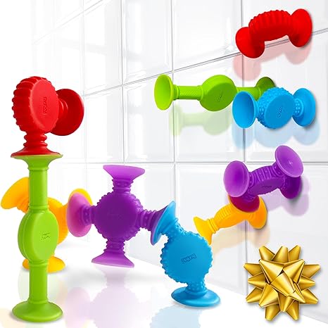 BUNMO Suction Bath Toys – 10-Pack No-Mold Sensory Toys for Kids, Stimulating Fine Motor Skills, Perfect Stocking Stuffers and Fun Bath Time Play.