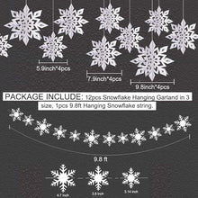 OuMuaMua Winter Christmas Snowflake Decorations – 12PCS Hanging Snowflake Garlands & 12PCS 3D Glitter White Snowflakes for Winter Wonderland, Holiday, New Year, and Home Party Decor