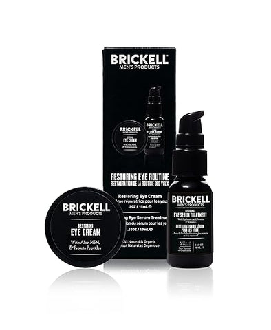 Brickell Men's Restoring Eye Care Set – Eye Serum & Eye Cream, Natural & Organic, Unscented, Men’s Skincare Gift Set