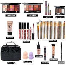 All-in-One Makeup Kit with Storage Bag: 2x14-Color Eyeshadow, Foundation, Eyeliner, Contouring Stick, Lip Gloss, Eyebrow Pencils, 20 Makeup Brushes & More for Women, Girls, and Teens (Black).