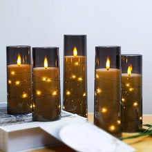 Flameless LED Candles with Timer, 5-Piece Flickering Battery-Operated Candles, Romantic Ambiance & Home Decor, Stable Acrylic Shell with Embedded Star String (Grey)