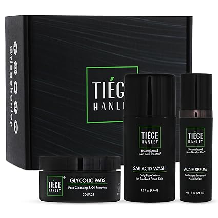 Tiege Hanley Men’s Acne Treatment System (Level 1) – TiegeClear Essentials for Smooth, Hydrated Skin – Includes Salicylic Acid Wash, Glycolic Acid Pads & Acne Serum