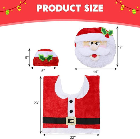 JOYIN 5-Piece Christmas Bathroom Decor Set with Toilet Seat Cover, Rugs, Tank Cover, Toilet Paper Box Cover, and Santa Towel for Holiday Indoor Decorations and Party Favors (Santa Theme)