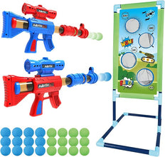 SpringFlower 2-Pack Foam Ball Popper Toy Guns for Kids – Fun Shooting Game with Standing Target, 24 Foam Balls, Ideal for Boys 5+ Years Old, Interactive Air Toy Guns for Active Play.