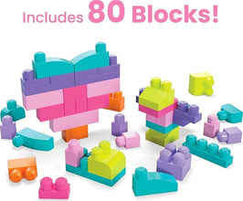 MEGA BLOKS First Builders Toddler Building Blocks Set, 80-Piece Storage Bag, Pink, Educational Toy for Kids Ages 1+