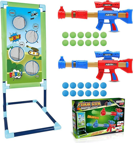 SpringFlower 2-Pack Foam Ball Popper Toy Guns for Kids – Fun Shooting Game with Standing Target, 24 Foam Balls, Ideal for Boys 5+ Years Old, Interactive Air Toy Guns for Active Play.