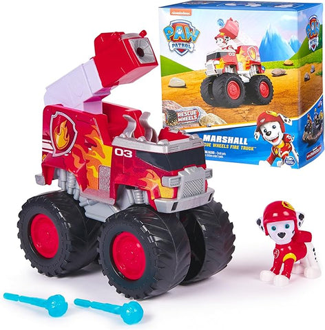 Paw Patrol Rescue Wheels Marshall's Firetruck Toy – Includes Firetruck with Projectile Launcher & Collectible Action Figure, Fun Toy for Boys & Girls Ages 3+