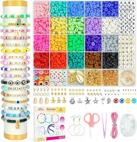 Dowsabel Clay Beads Bracelet Making Kit – 5000 Pcs Preppy Polymer Clay Beads with Charms, DIY Jewelry Making Kit for Kids Ages 6-13, Arts and Crafts Birthday Gift Idea.