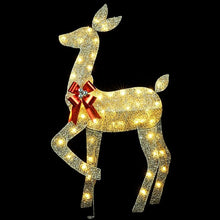 YULETIME 3-Piece Pre-Lit Glitter Christmas Reindeer Family Decoration with Warm White LED Lights, 2D Holiday Décor Set