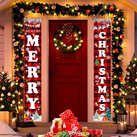 Christmas Decorations Buffalo Plaid Red and Black Merry Christmas Sign Set for Door & Yard | Indoor & Outdoor Holiday Decor for Home, Porch, Wall, and Garage