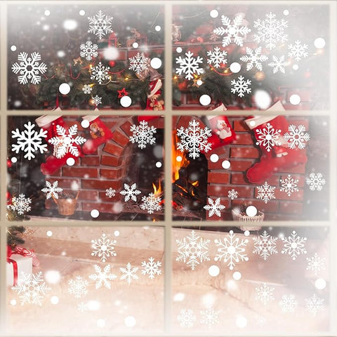 321PCS Christmas Snowflake Window Clings, 9 Sheets Winter Xmas Decorations for Glass Windows, Holiday Window Clings for Office and Indoor Decor