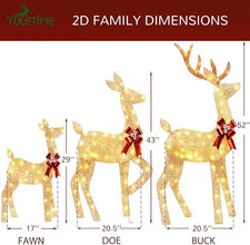 YULETIME 3-Piece Pre-Lit Glitter Christmas Reindeer Family Decoration with Warm White LED Lights, 2D Holiday Décor Set