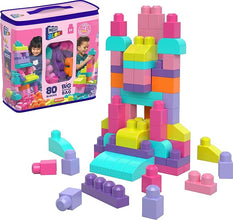 MEGA BLOKS First Builders Toddler Building Blocks Set, 80-Piece Storage Bag, Pink, Educational Toy for Kids Ages 1+