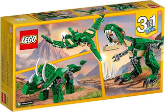 LEGO Creator 3-in-1 Mighty Dinosaur Toy – Build and Transform from T. rex to Triceratops to Pterodactyl, Perfect Gift for Kids Ages 7-12, Set 31058.