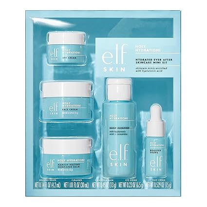 e.l.f. SKIN Hydrated Ever After Skincare Mini Kit - Cleanser, Makeup Remover, Moisturizer & Eye Cream for Hydrated Skin, Airplane-Friendly Sizes