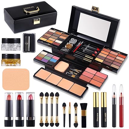 Professional All-in-One Makeup Kit: 58-Color Set with Mirror, Including Eyeshadow, Compact Powder, Blusher, Lipstick, Eyebrow Pencil, Glitter Gel, Eyeliner, and Mascara. Perfect Gift for Women & Girls.