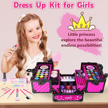 Hollyhi 59-Piece Kids Makeup Kit for Girls: Washable Pretend Play Vanity Set with Cosmetic Case, Perfect Birthday Gift for Girls Ages 3-12.