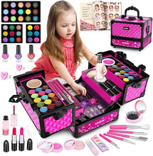 Hollyhi 59-Piece Kids Makeup Kit for Girls: Washable Pretend Play Vanity Set with Cosmetic Case, Perfect Birthday Gift for Girls Ages 3-12.