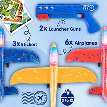 Bigdream 6-Pack LED Airplane Launcher Set, Includes 2 Launchers, 2 Flight Mode Glider Planes with Stickers, Flying Outdoor Toys for Kids Ages 3-12, Great Birthday Gift for Boys & Girls