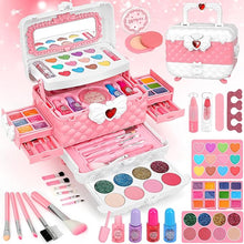 Teensymic Kids Washable Makeup Kit for Girls, Princess Play Makeup Set, Birthday Gift for Ages 4-9, Realistic Toy Makeup Vanities for Creative Play