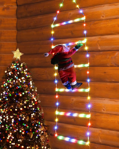 2.5ft LED Ladder Lights with Climbing Santa Claus, 8 Modes Christmas Tree Decorative Lights for Home, Wall, Window, Holiday Xmas Decor (Multicolor)