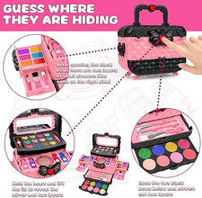 54-Piece Princess Kids Makeup Kit: Real Washable Cosmetic Set with Mirror, Non-Toxic and Safe. Perfect Pretend Play & Birthday Gift for Girls Ages 3-10 (Pink).