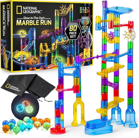 National Geographic Glowing Marble Run - STEM Building Set with 15 Glow-in-the-Dark Marbles, Storage Bag, and Construction Fun for Boys & Girls (Amazon Exclusive)