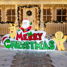 Joiedomi 9.5 FT Christmas Inflatable Merry Christmas Sign with Santa, Reindeer & Gingerbread Man – LED-Lit Outdoor Yard Decoration for Xmas Party, Garden, and Lawn Decor